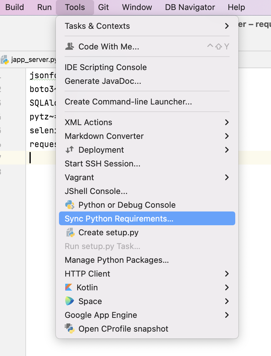 IntelliJ menu